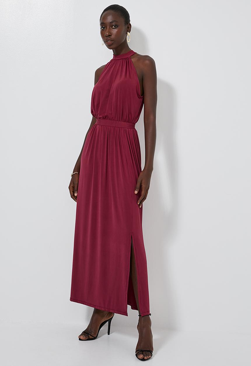 Superbalist - High neck maxi with slit - burgundy