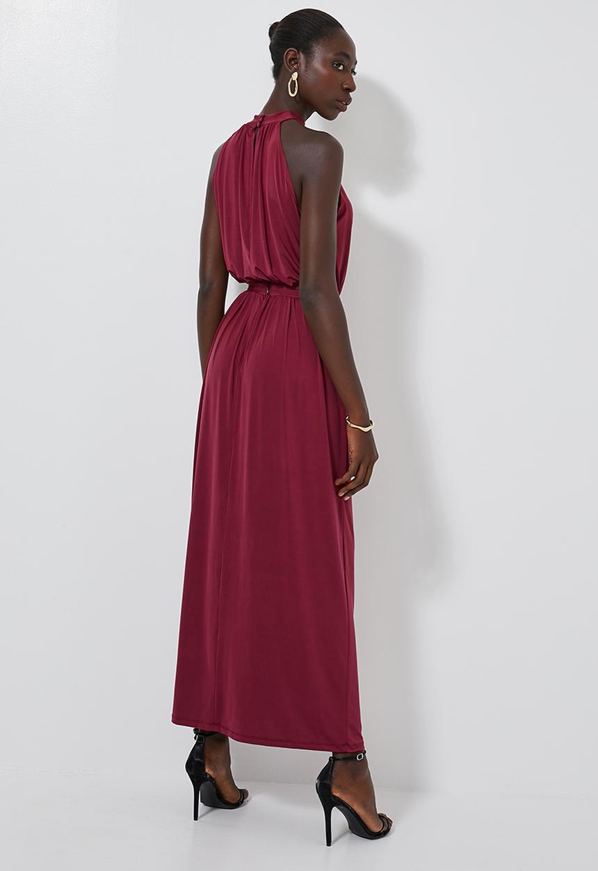 Superbalist - High neck maxi with slit - burgundy