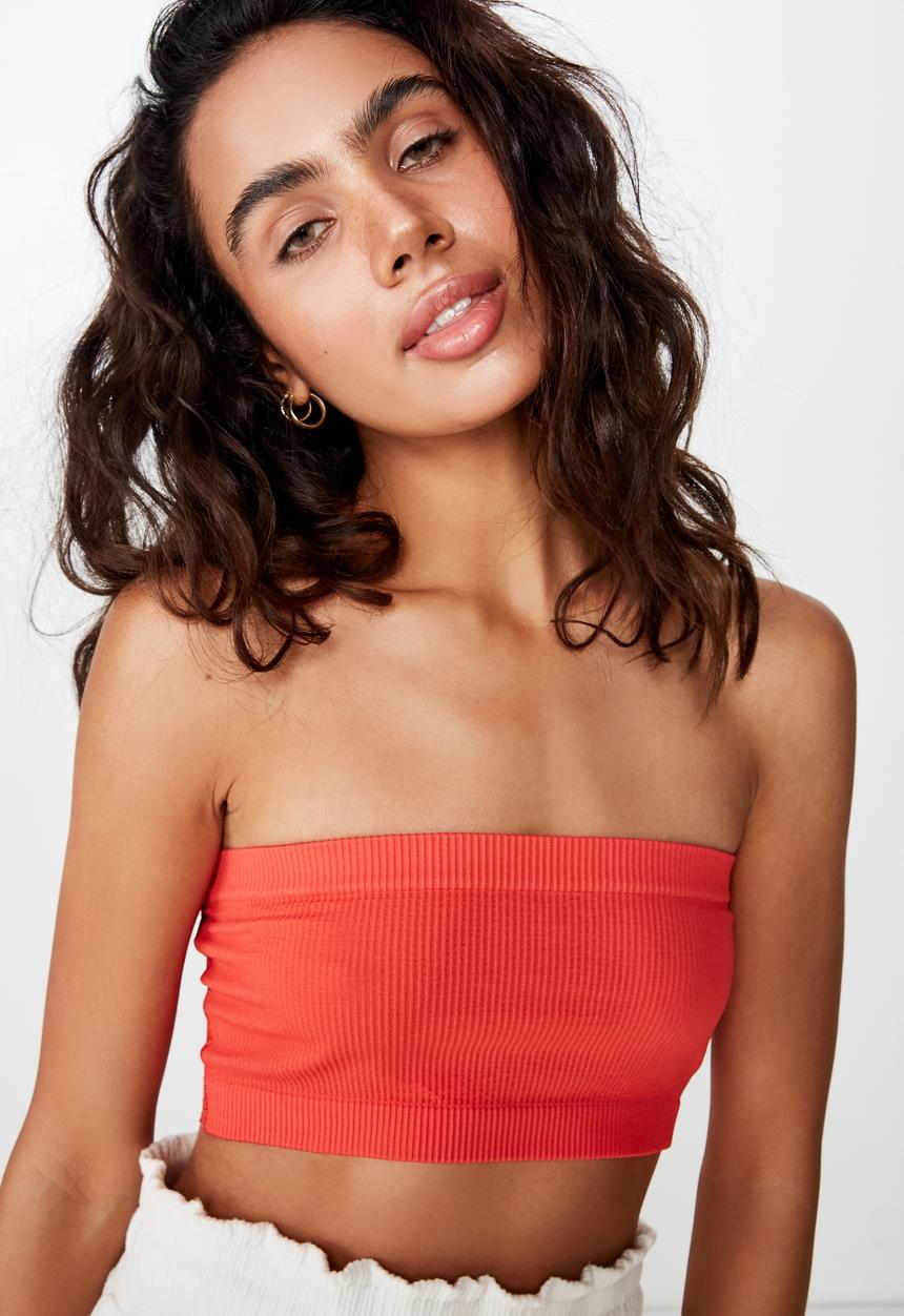 Cotton On - Rib and lace bandeau - red