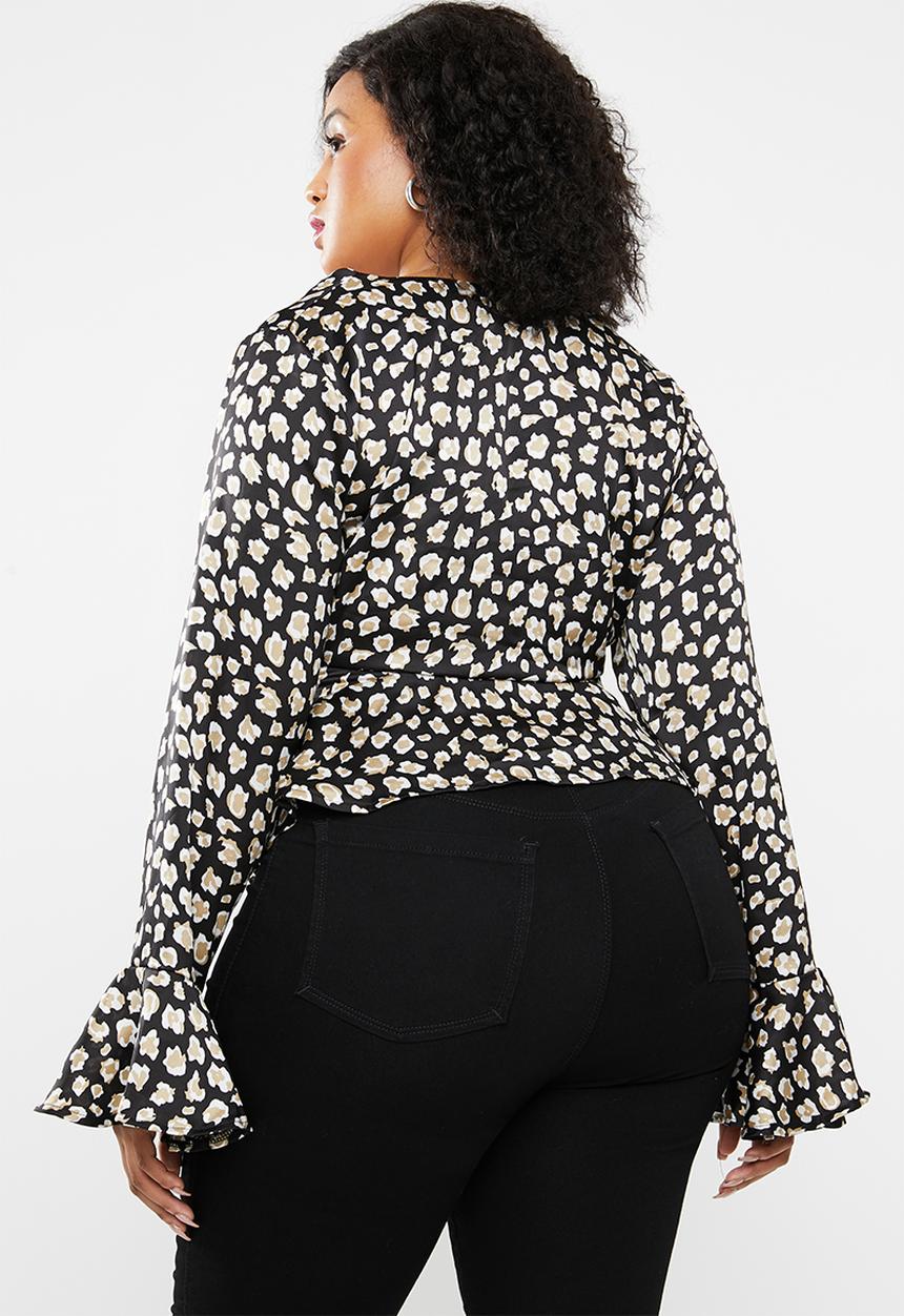Missguided - Curve irregular animal print button peplum top - multi