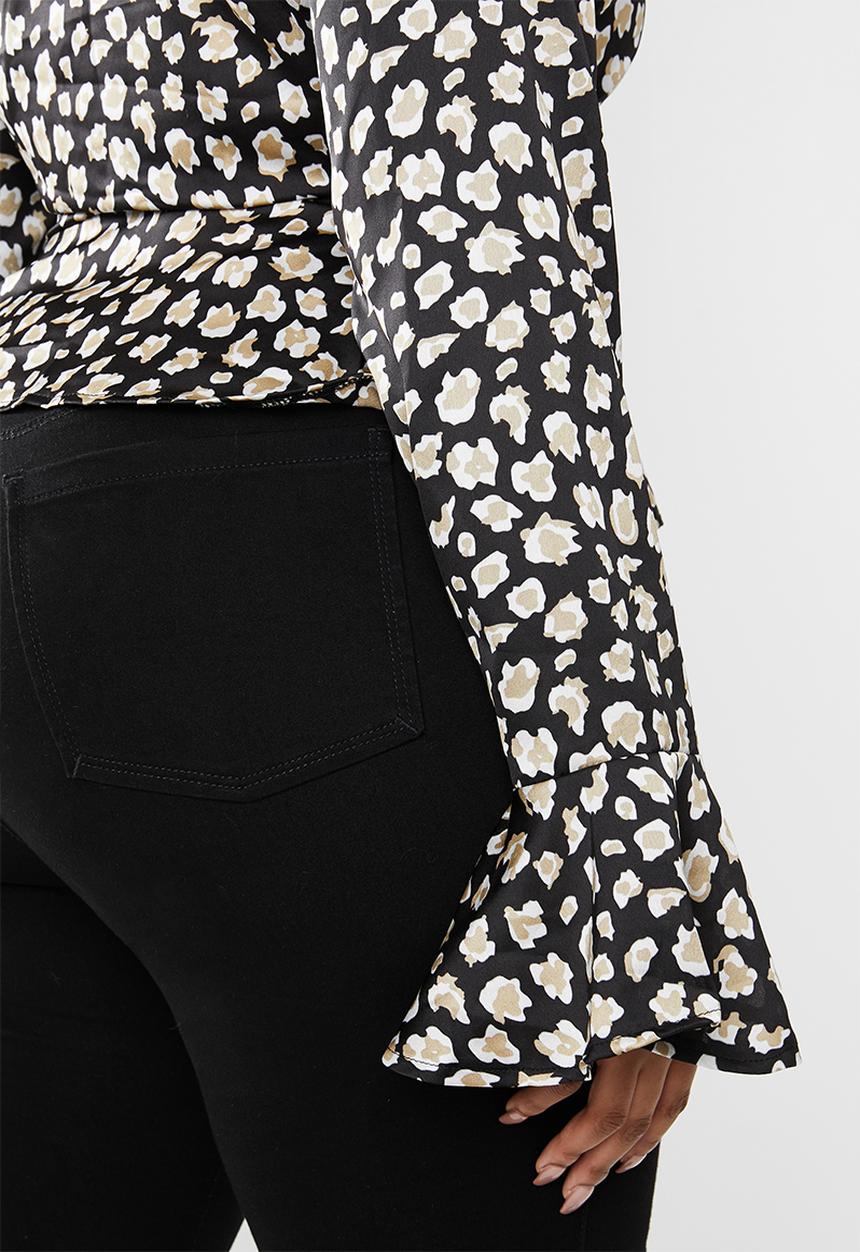 Missguided - Curve irregular animal print button peplum top - multi