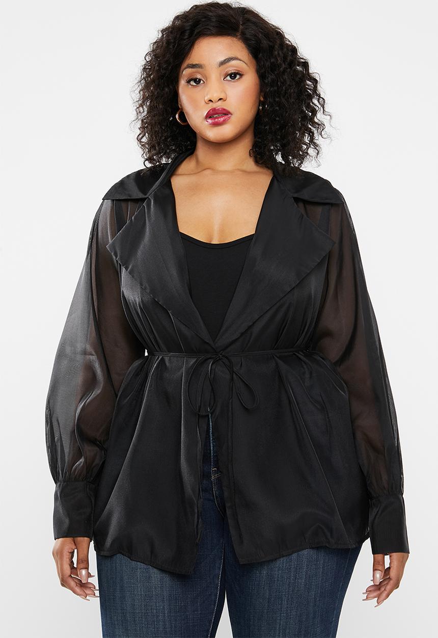 Missguided - Plus organza wrap shirt top - black