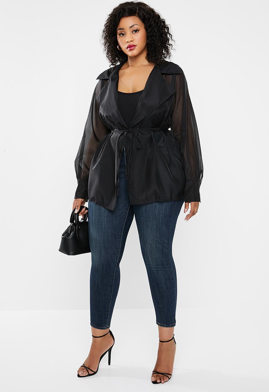 Missguided - Plus organza wrap shirt top - black