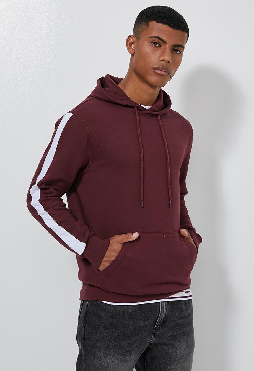 Superbalist - Side stripe pullover sweat hoodie - burgundy