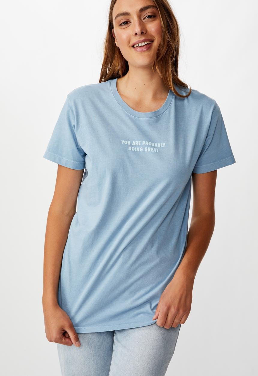 Cotton On - Classic slogan T-shirt doing great - faded denim