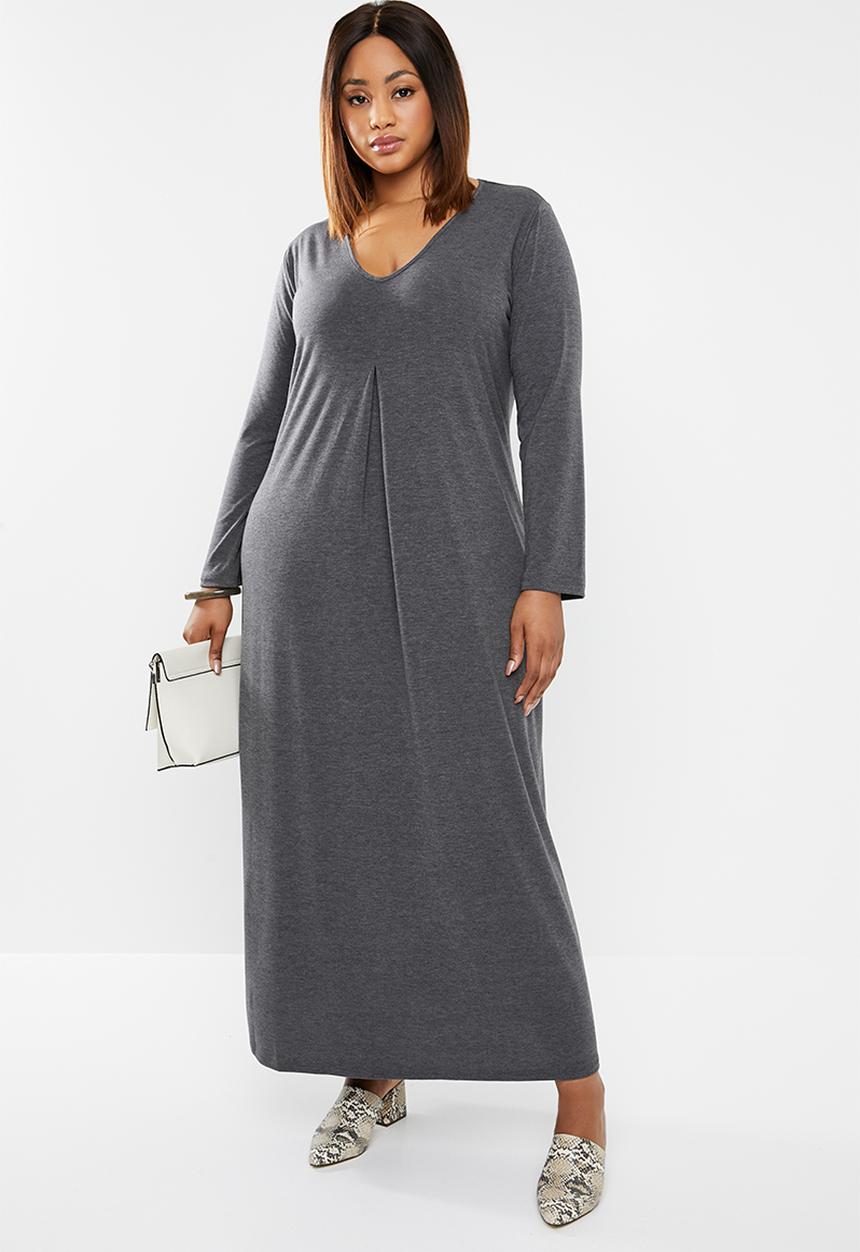edit Plus - Inverted pleat maxi dress - charcoal 