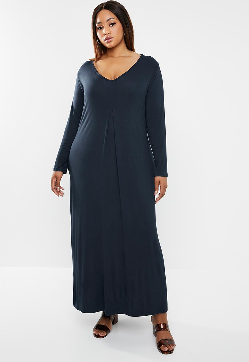 edit Plus - Inverted pleat maxi dress - navy 
