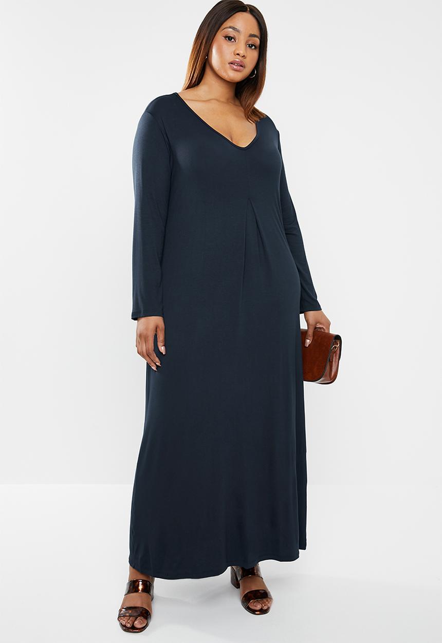edit Plus - Inverted pleat maxi dress - navy 