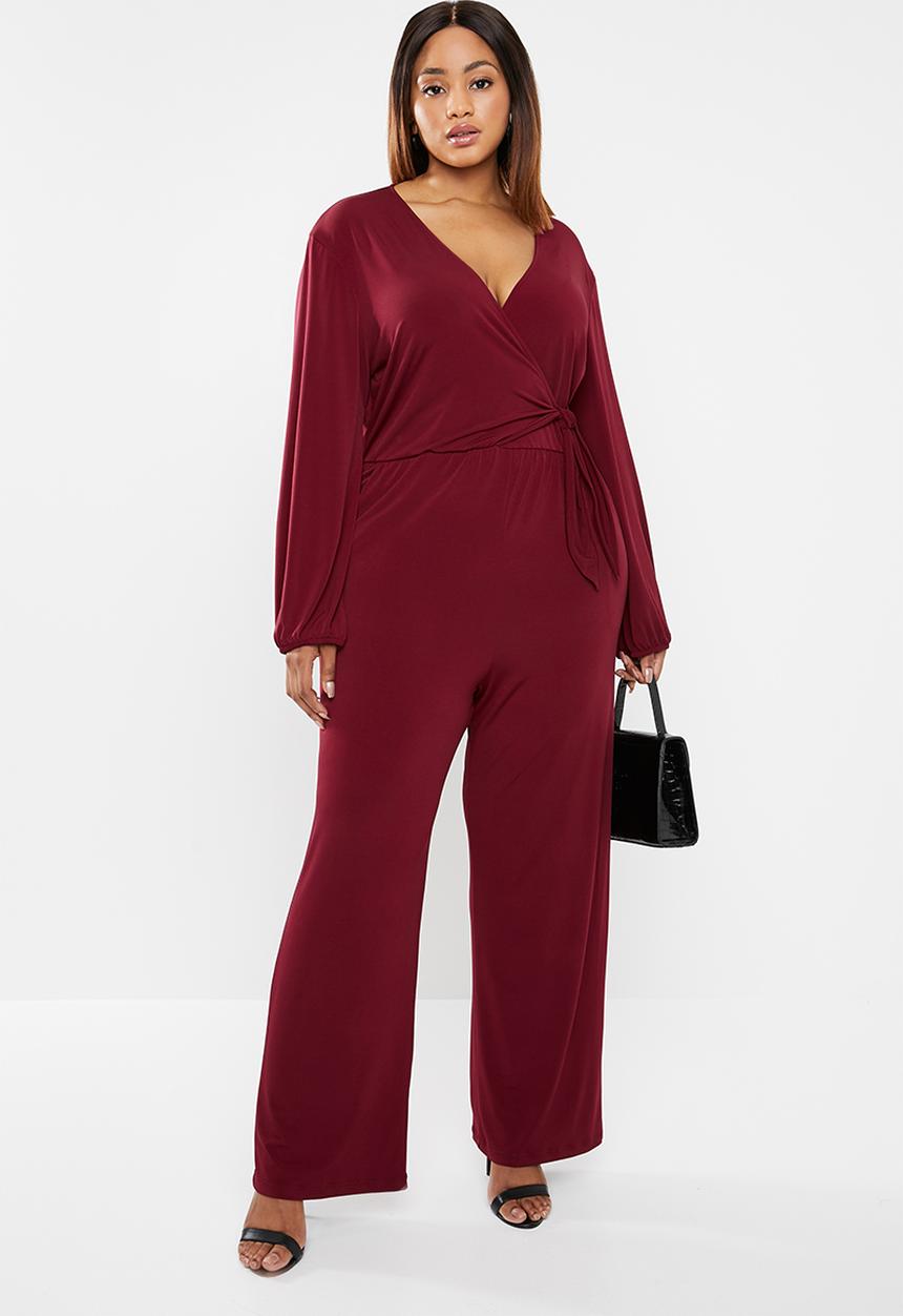 edit Plus - Tie detail jumpsuit - burgundy