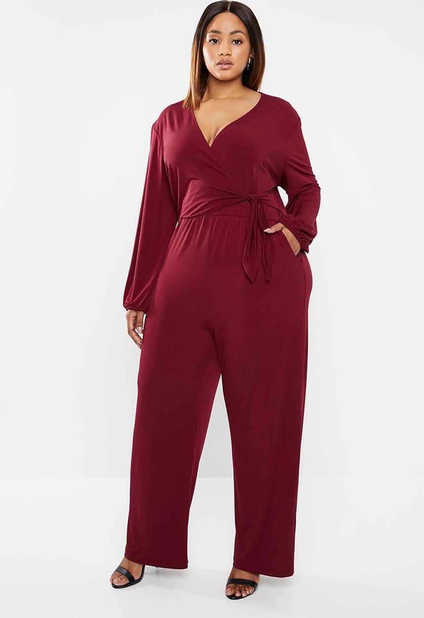 edit Plus - Tie detail jumpsuit - burgundy