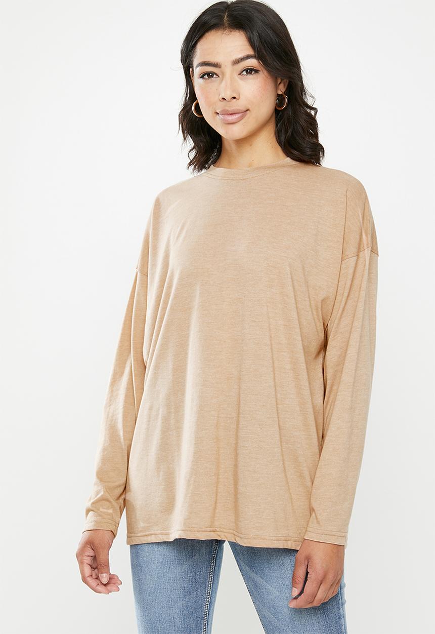 Missguided - Long sleeve drop shoulder T-shirt - beige