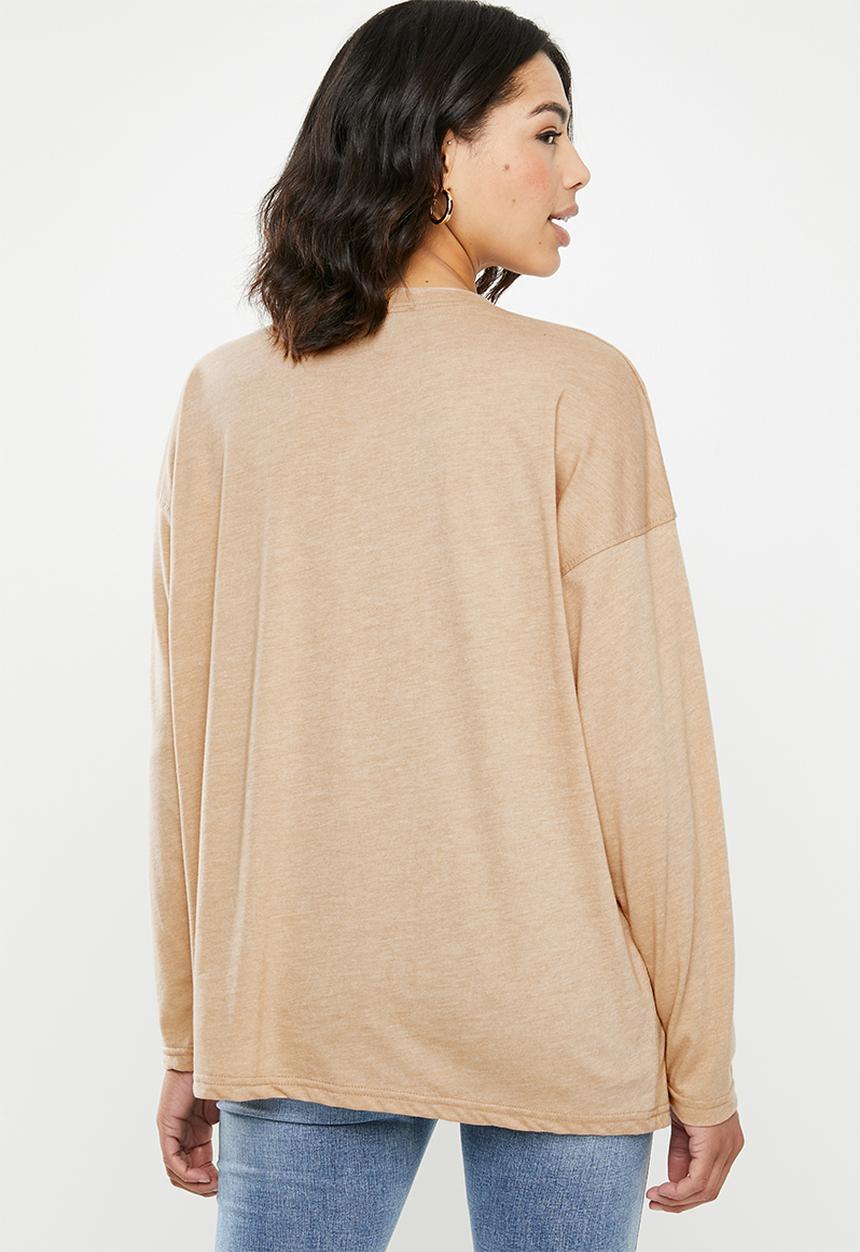 Missguided - Long sleeve drop shoulder T-shirt - beige
