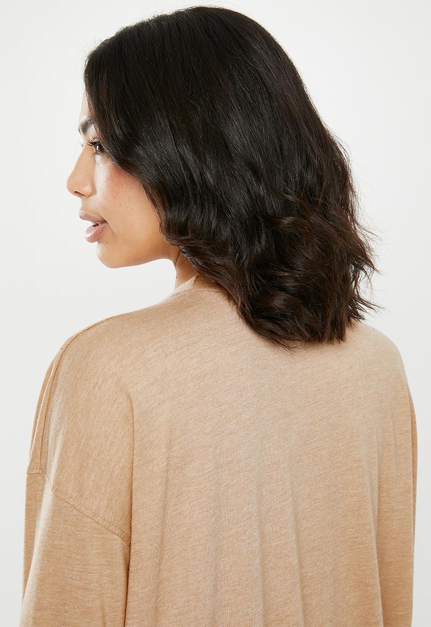 Missguided - Long sleeve drop shoulder T-shirt - beige