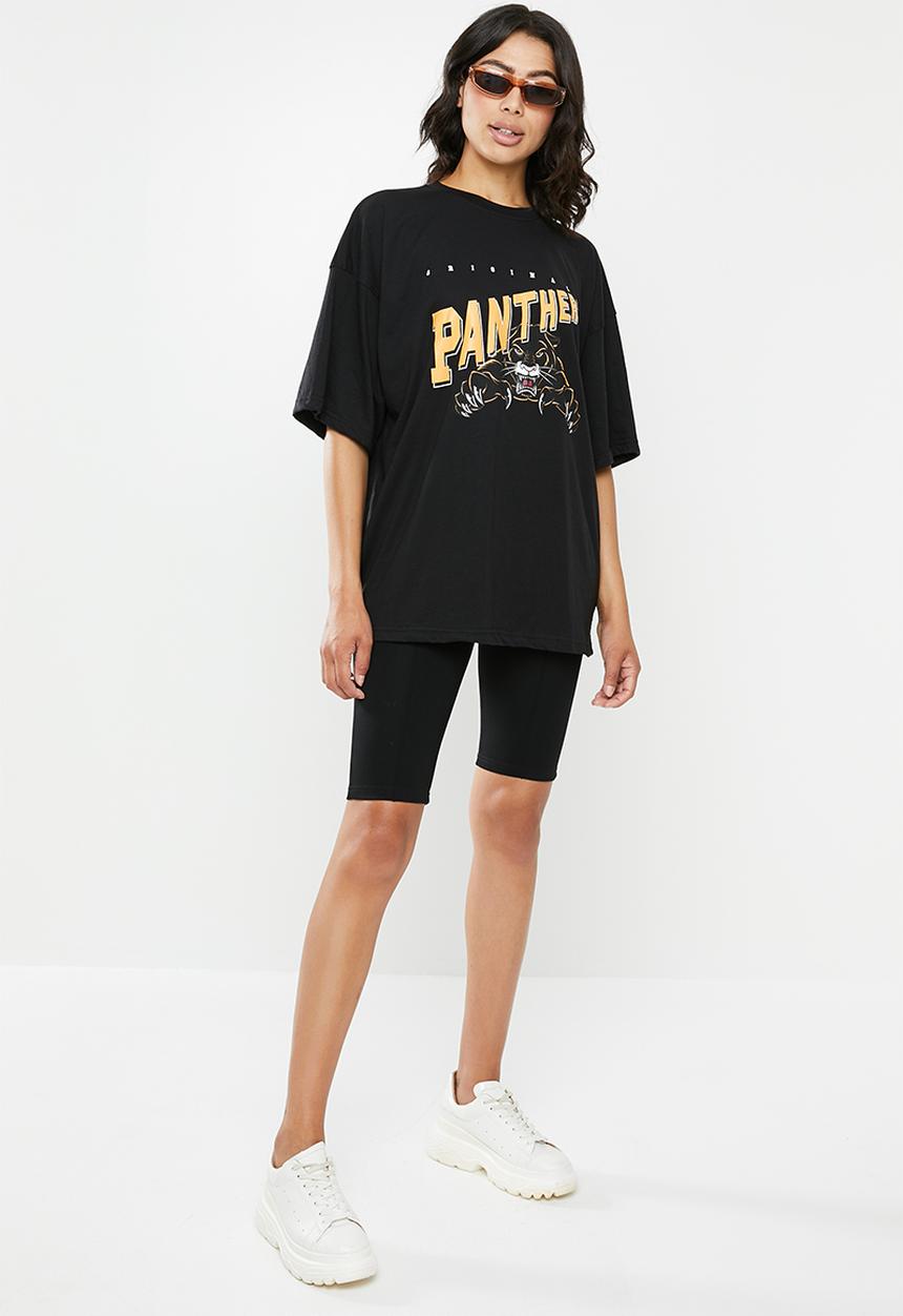 Missguided - Drop shoulder oversized panthers graphic T-shirt - black