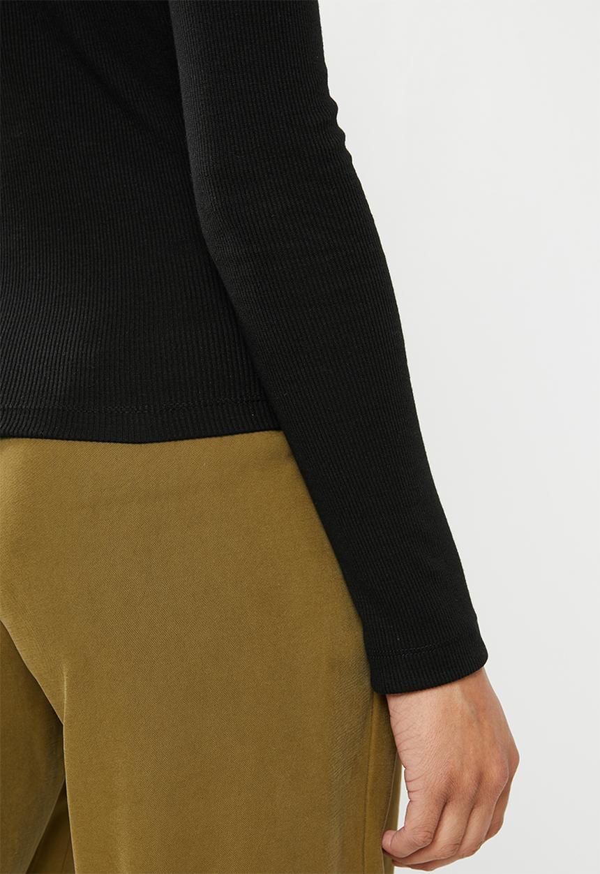 Missguided - Long sleeve crew neck ribbed top - black