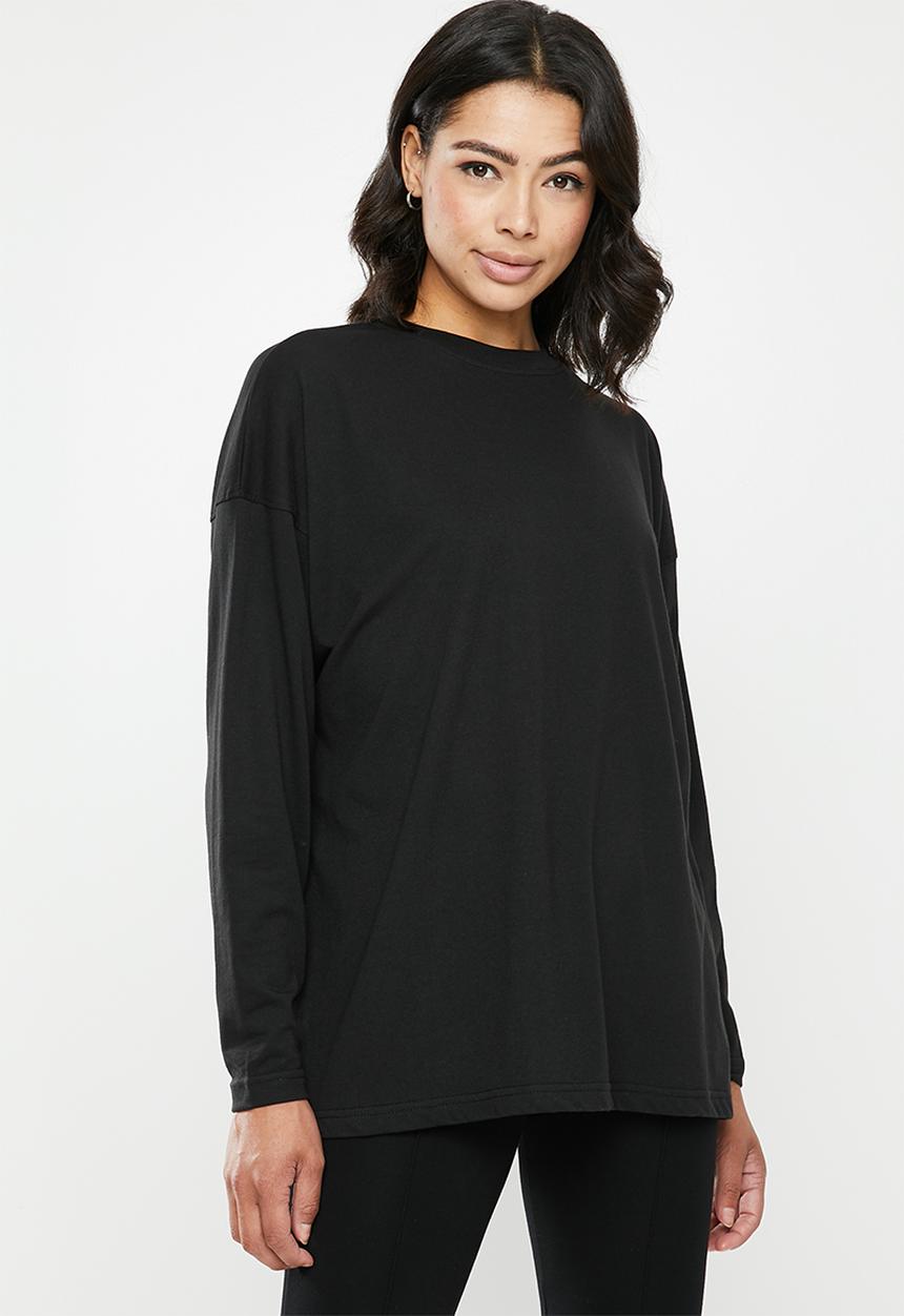 Missguided - Long sleeve drop shoulder T-shirt - black