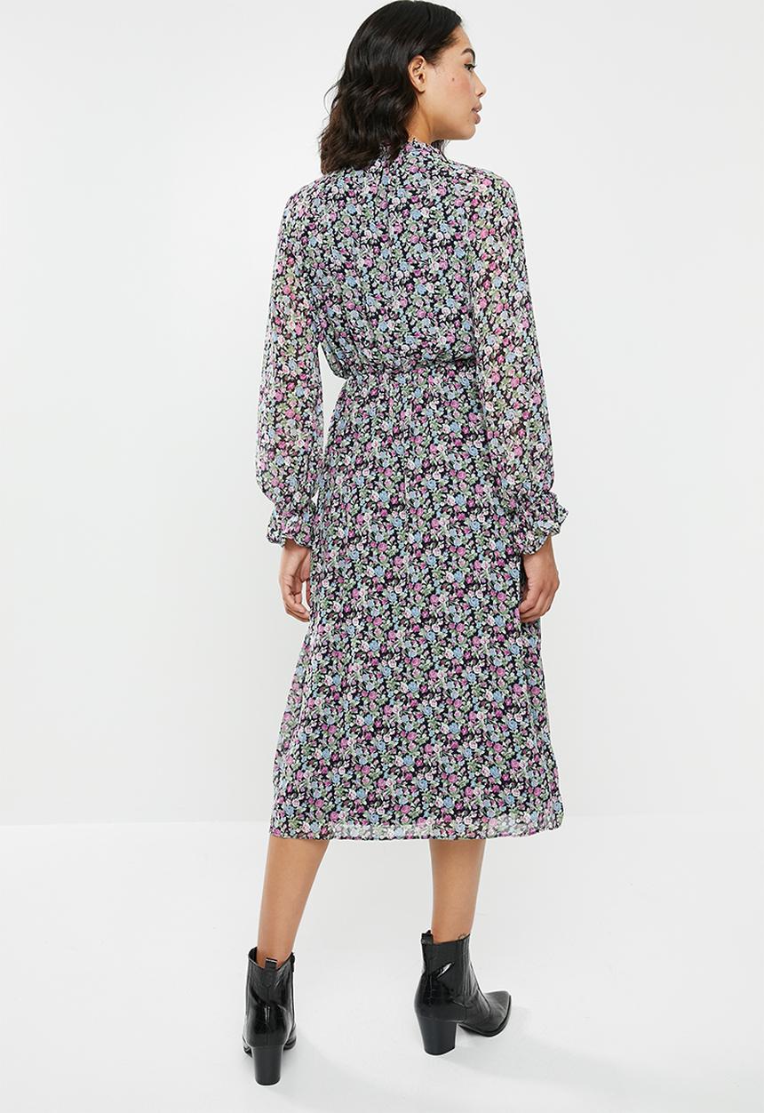 Missguided - Floral tie front keyhole midi dress - multi