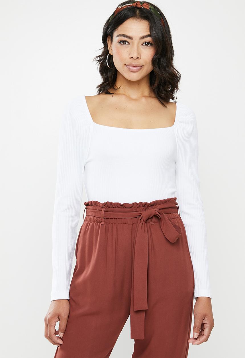 Missguided - Milkmaid ribbed square neck top - white
