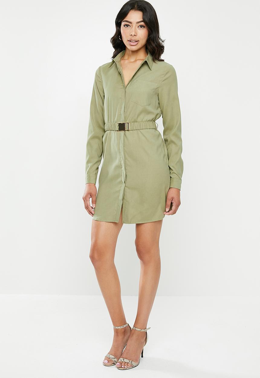 Missguided - Soft touch belted shirt dress - khaki