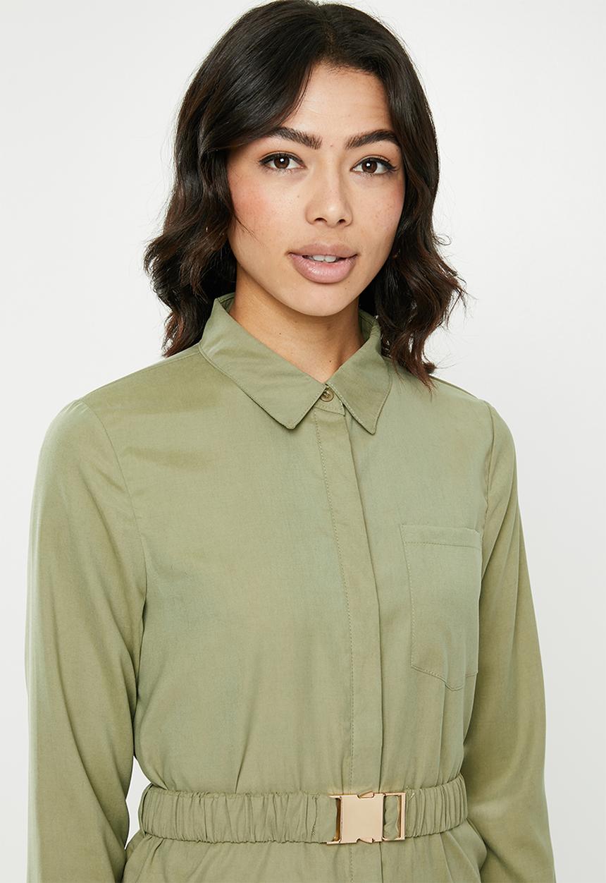 Missguided - Soft touch belted shirt dress - khaki