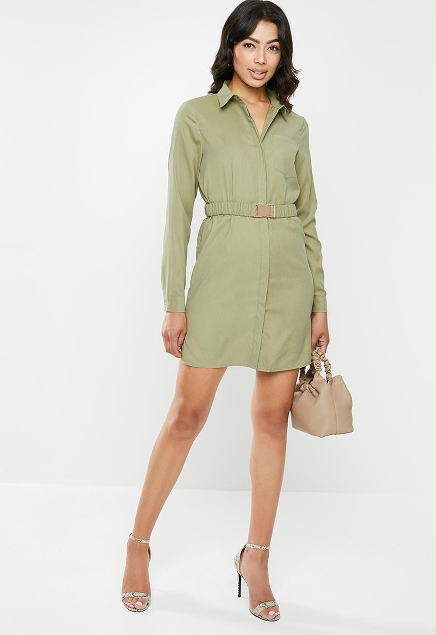 Missguided - Soft touch belted shirt dress - khaki
