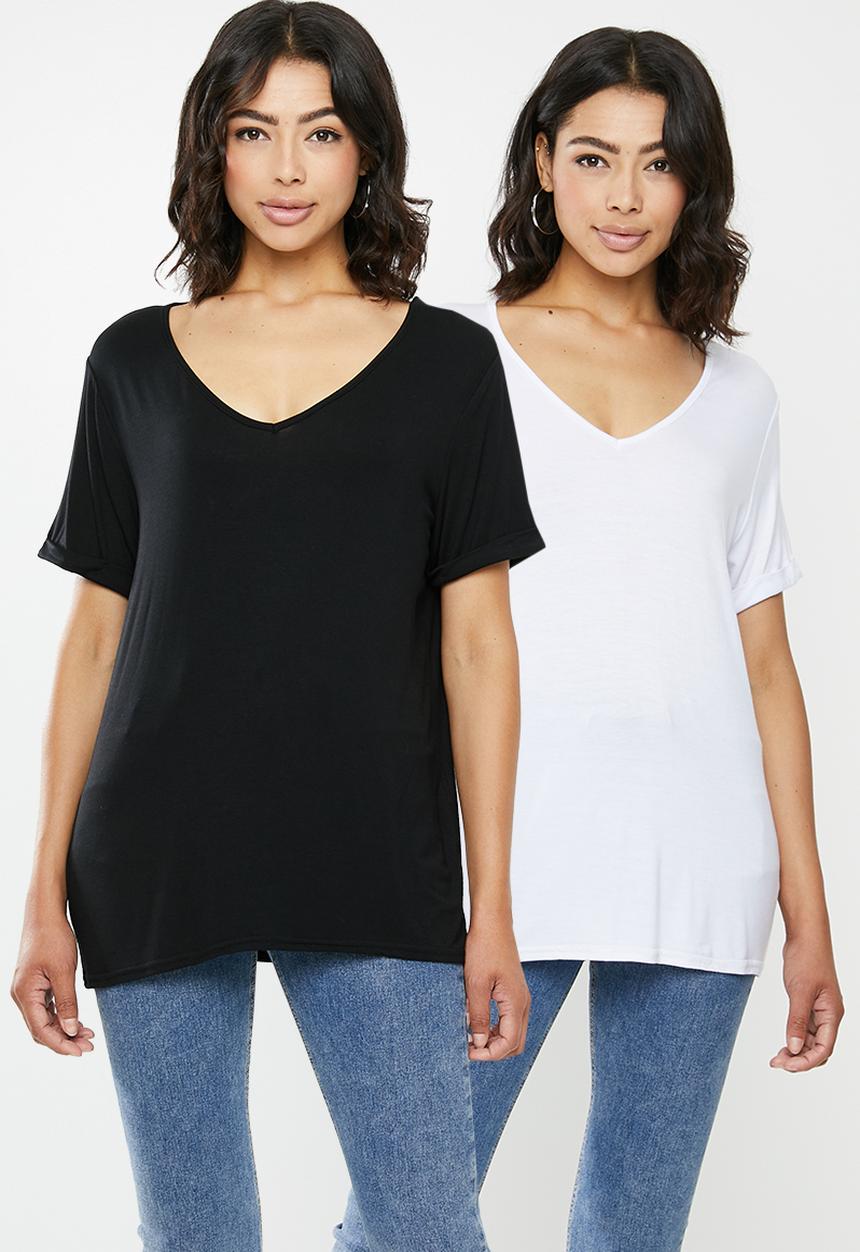 Missguided - 2Pack v neck boyfriend T-shirt - black & white
