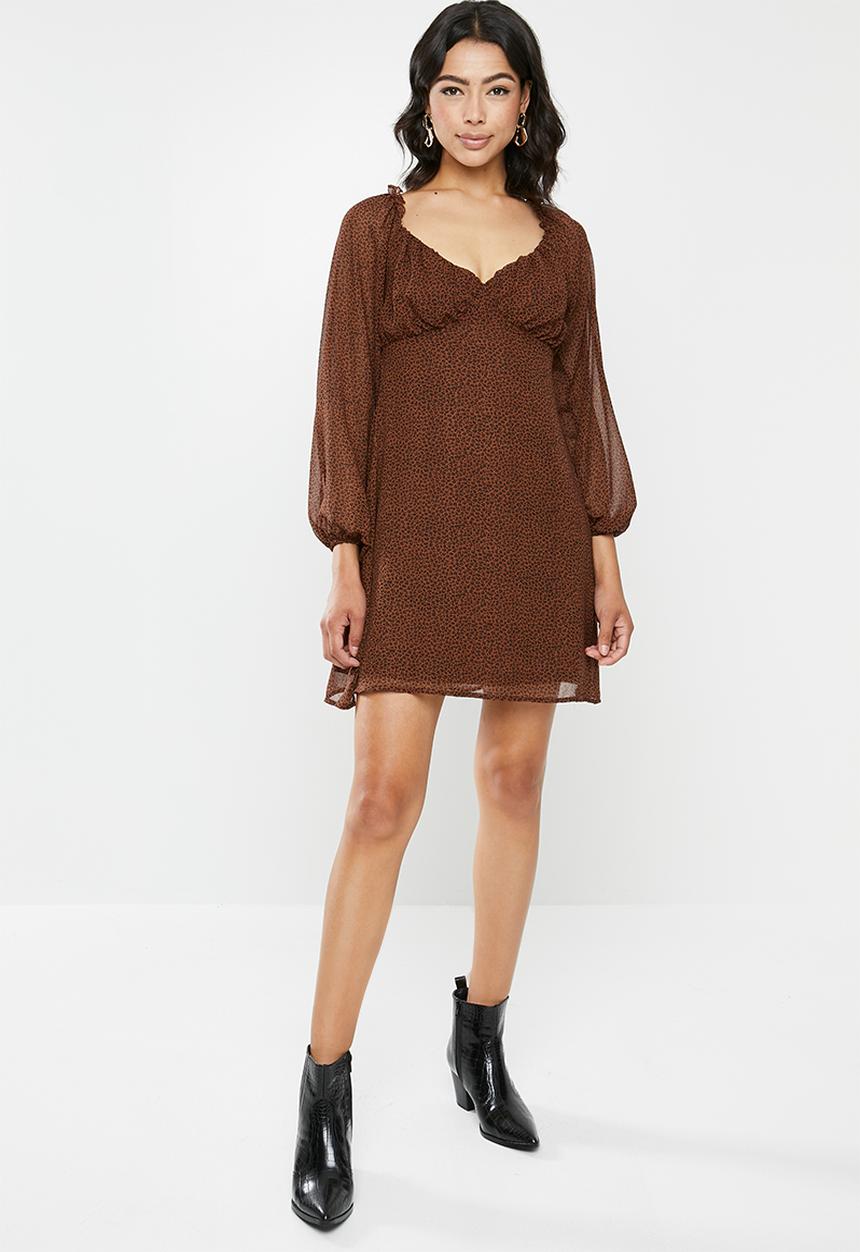Missguided - Milkmaid skater dress animal - brown & black 