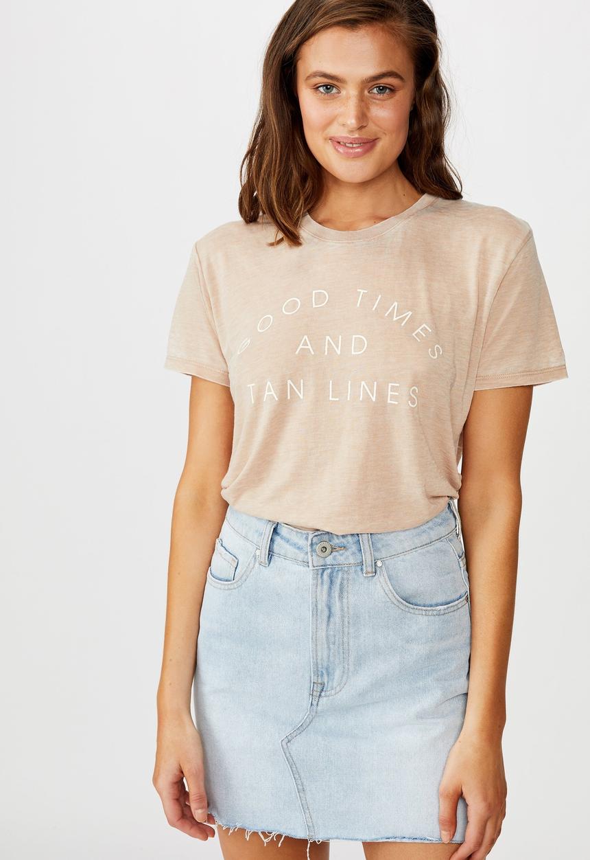 Cotton On - Classic slogan tee good times and tan lines - beige 