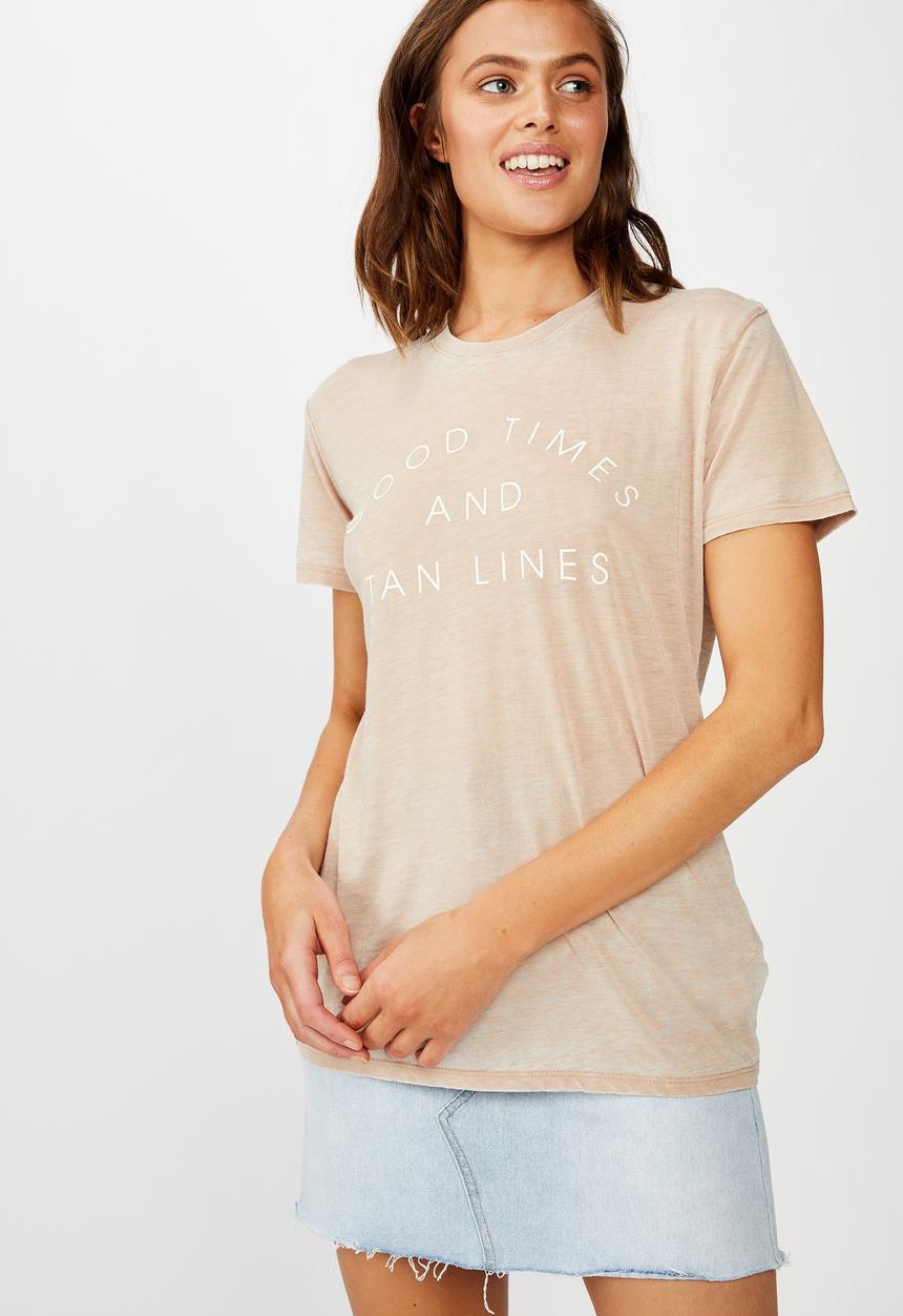 Cotton On - Classic slogan tee good times and tan lines - beige 