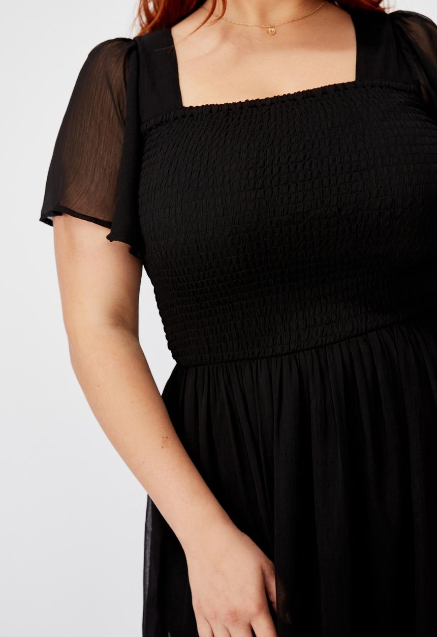 Cotton On - Curve shirred flutter sleeve midi dress - black