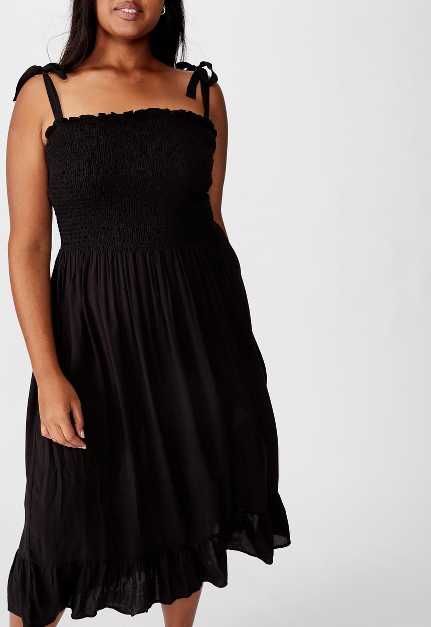 Cotton On - Curve shirred midi dress - black