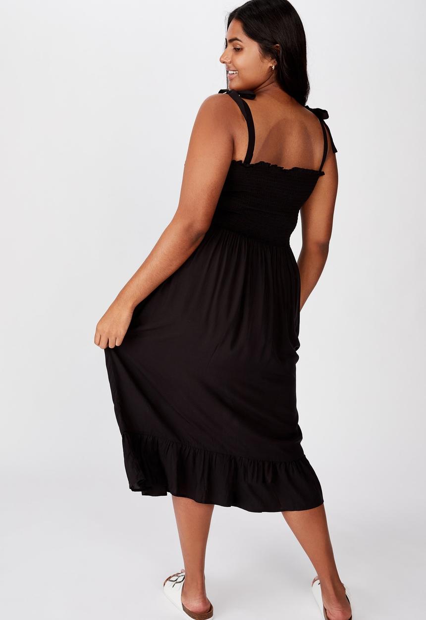 Cotton On - Curve shirred midi dress - black