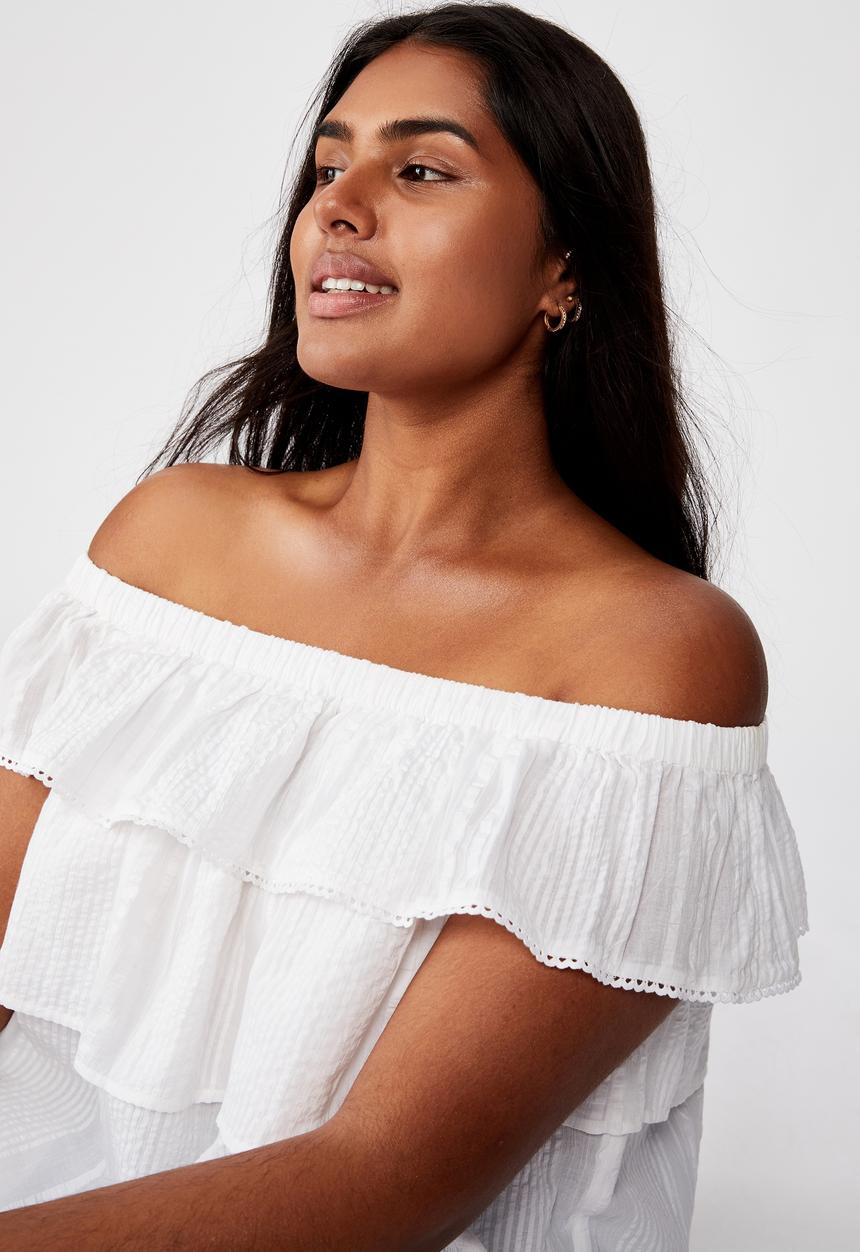 Cotton On - Curve sunshine off the shoulder top - white