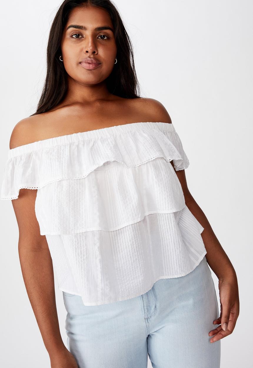 Cotton On - Curve sunshine off the shoulder top - white