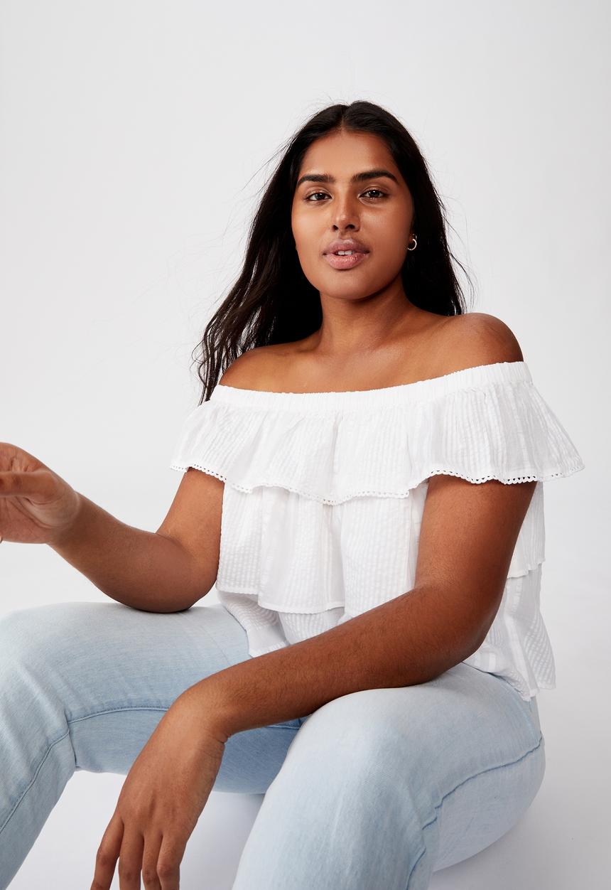 Cotton On - Curve sunshine off the shoulder top - white
