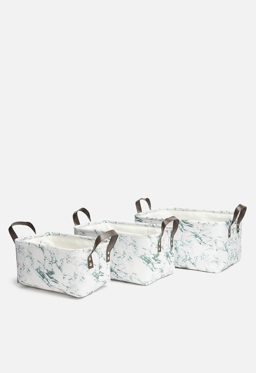 Sixth Floor - Marble canvas storage basket set of 3 - grey
