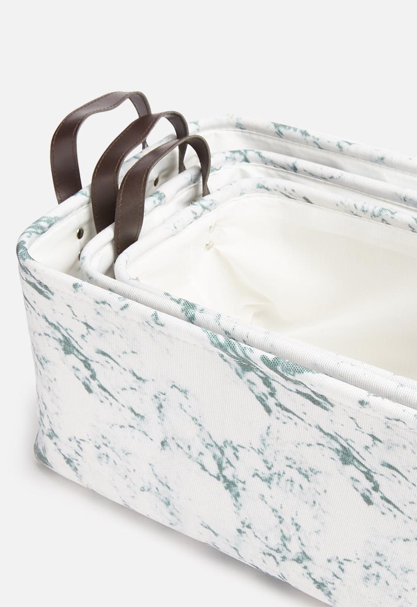 Sixth Floor - Marble canvas storage basket set of 3 - grey