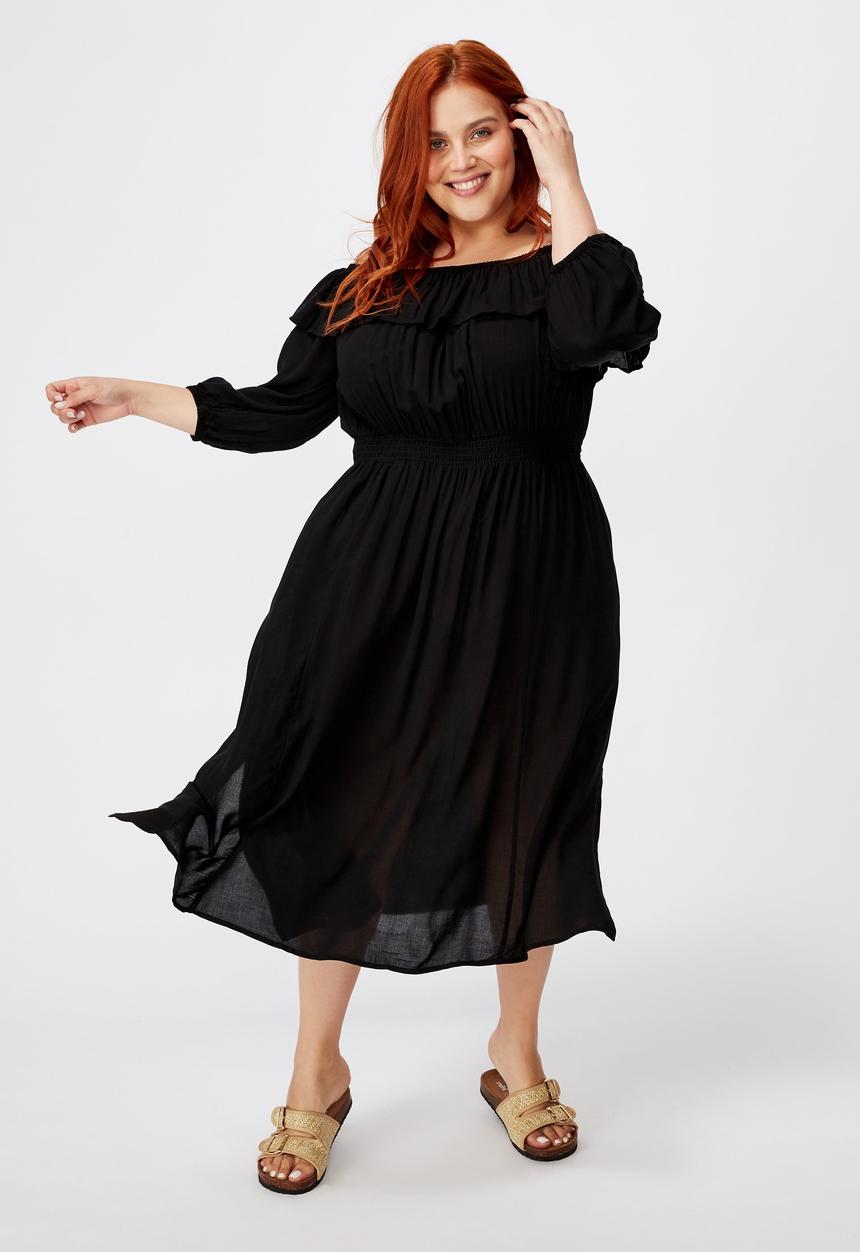 Cotton On - Curve wella off the shoulder dress - black