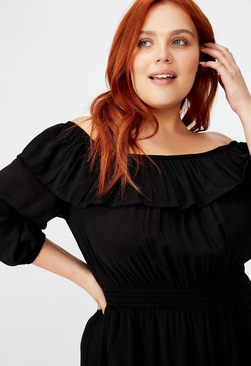 Cotton On - Curve wella off the shoulder dress - black