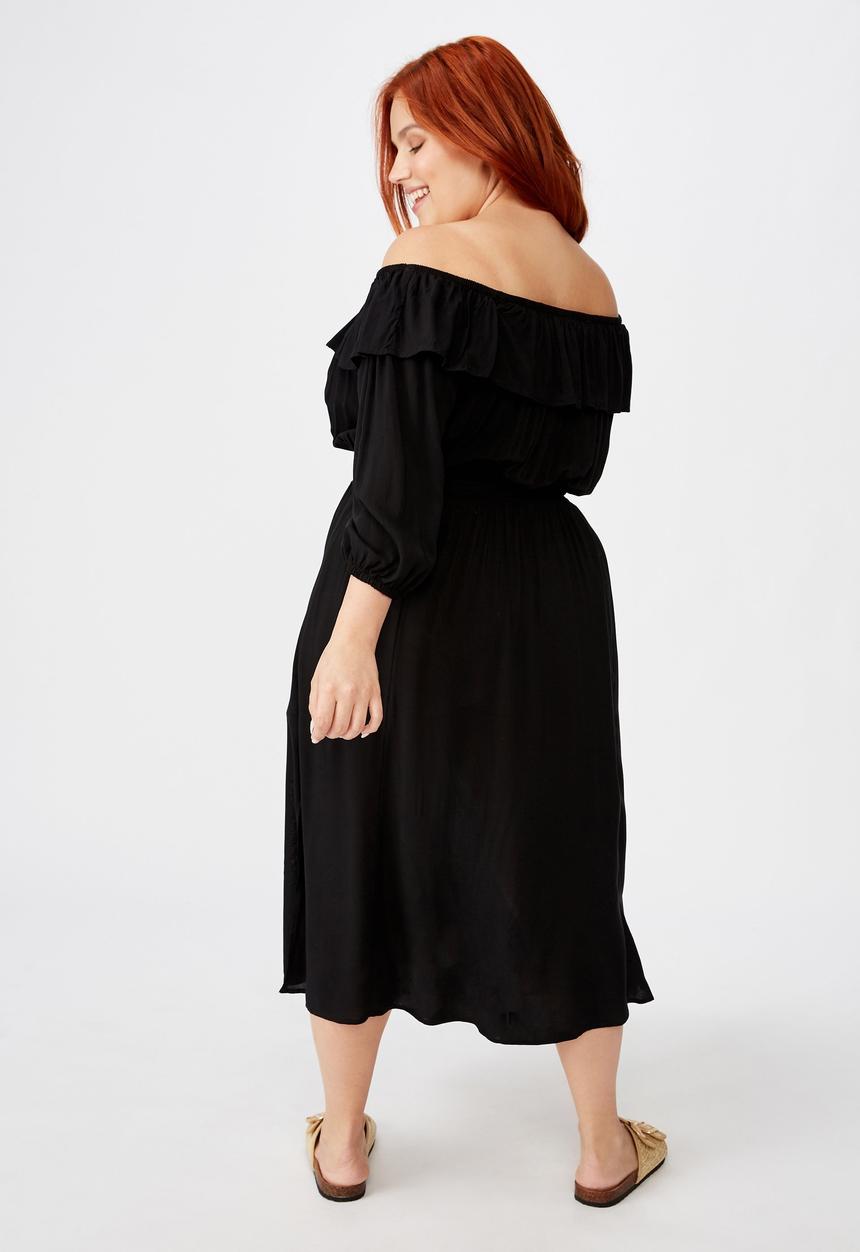 Cotton On - Curve wella off the shoulder dress - black