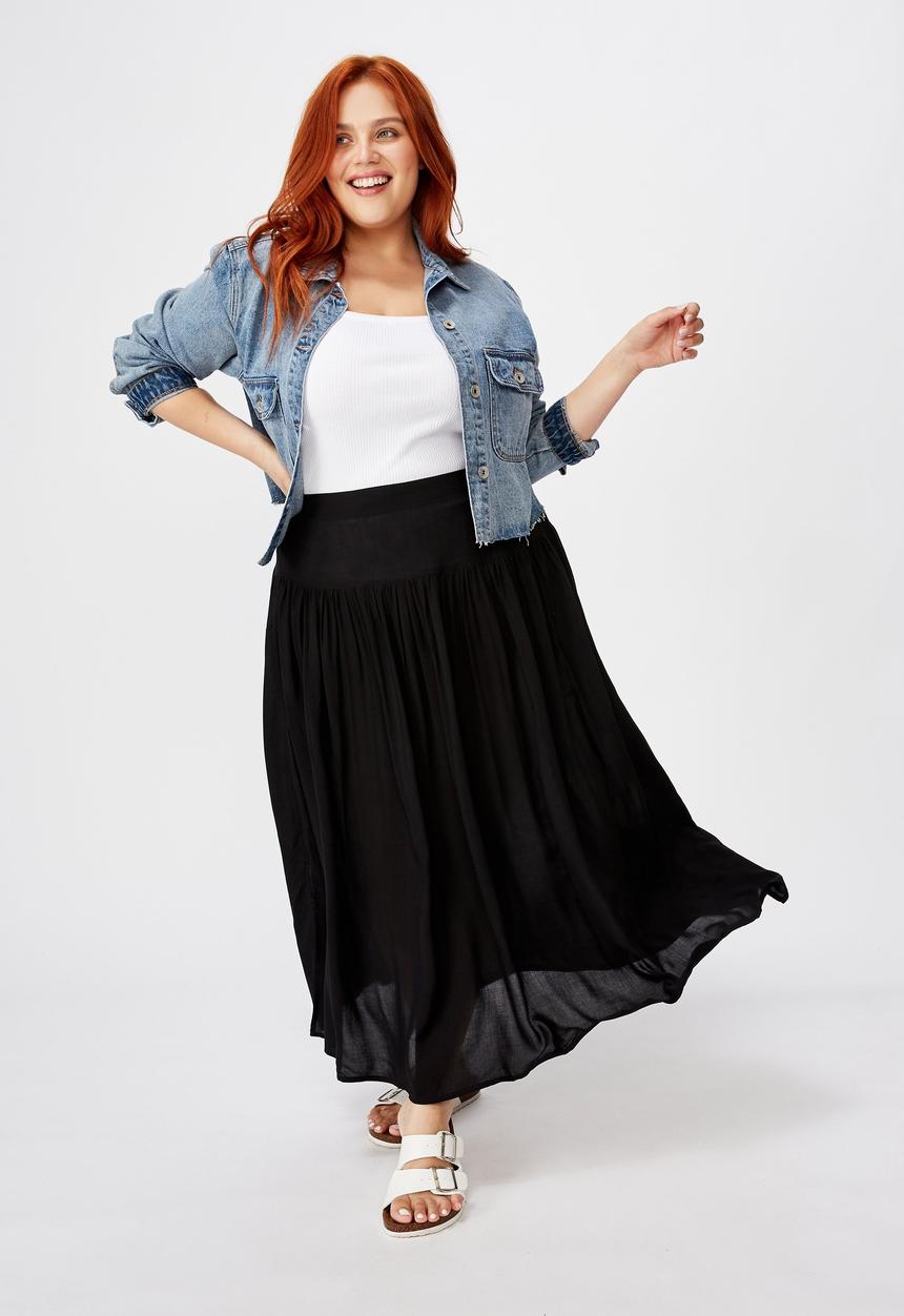 Cotton On - Curve woven maya maxi skirt - black