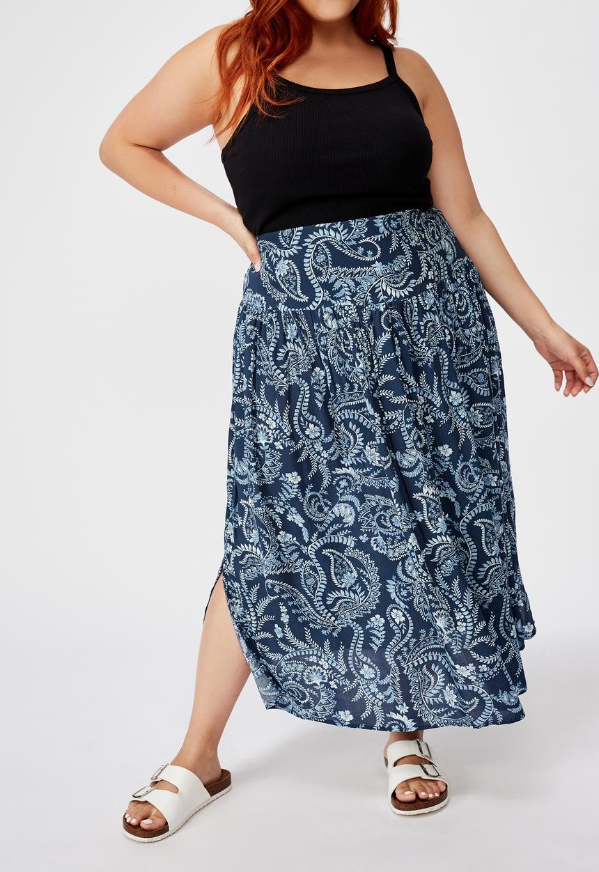 Cotton On - Curve woven maya maxi skirt cali paisly - mood indigo