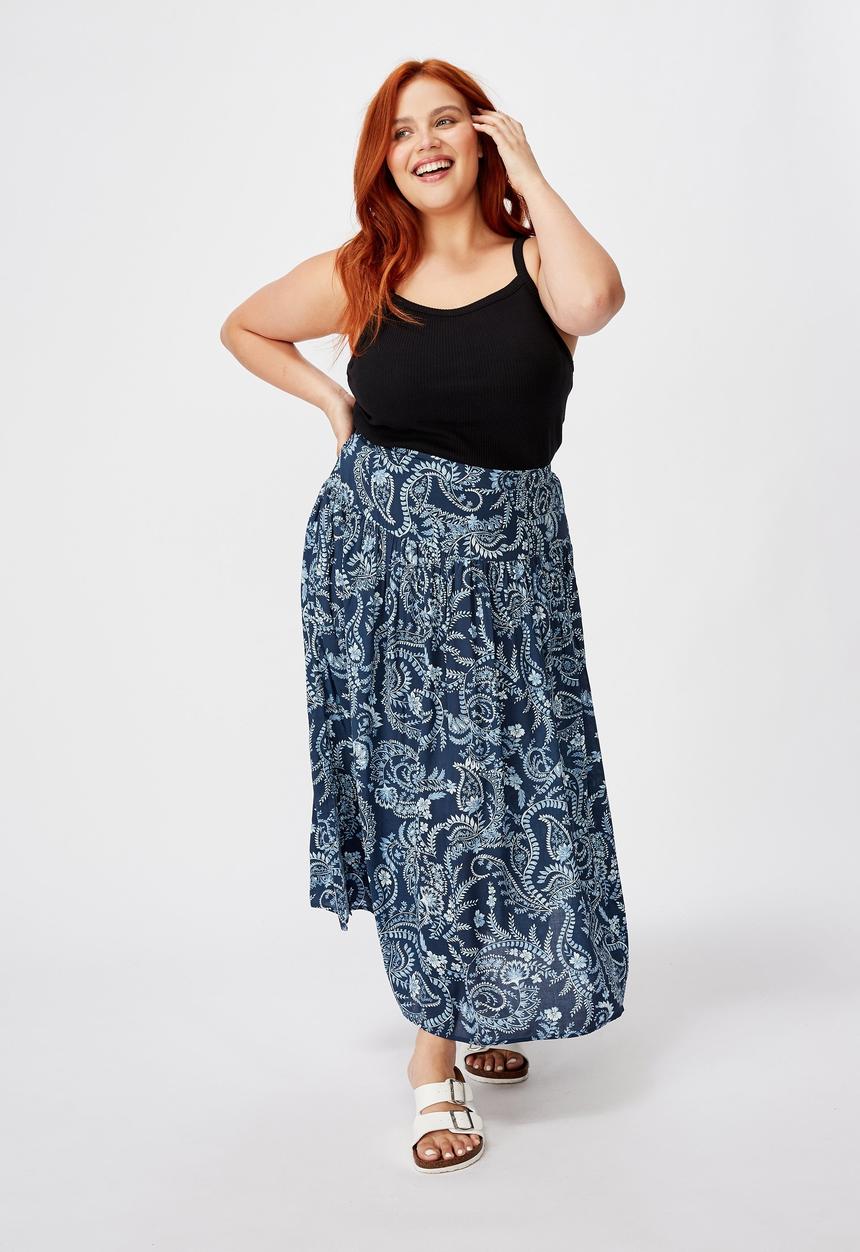 Cotton On - Curve woven maya maxi skirt cali paisly - mood indigo