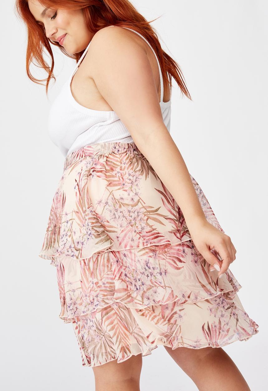Cotton On - Curve woven piper mini skirt tessa tropical - icy cantalope