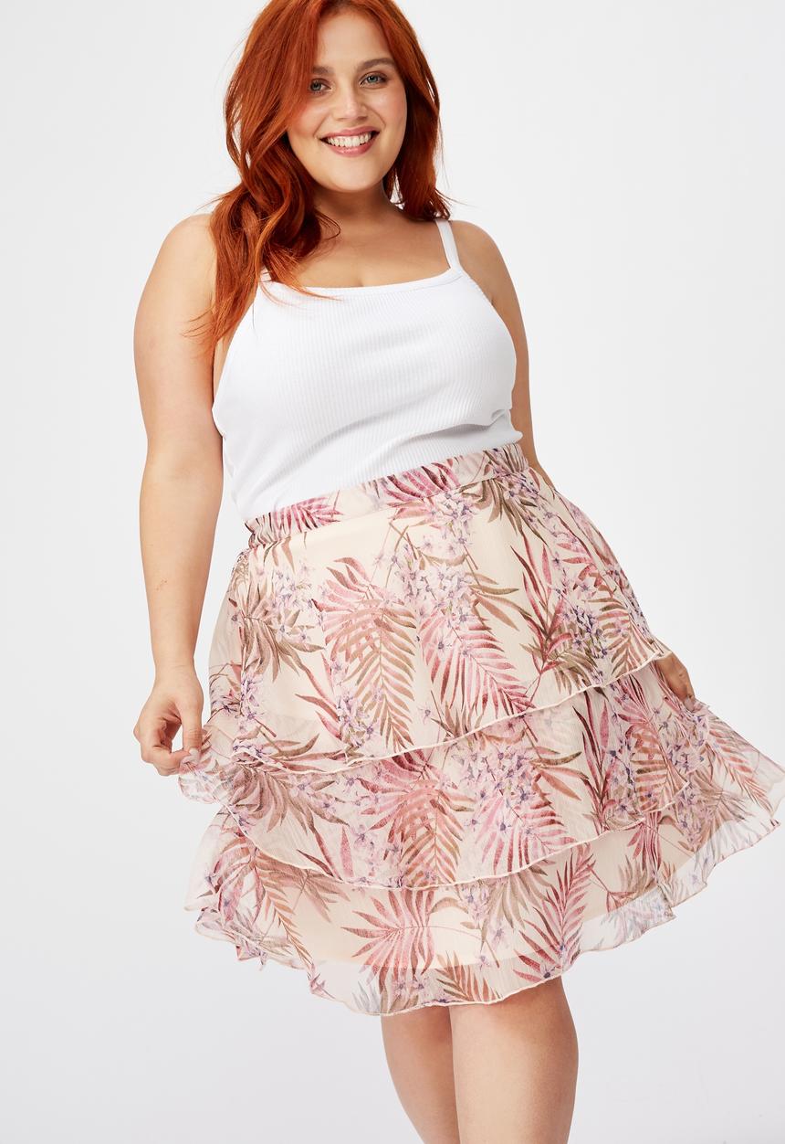 Cotton On - Curve woven piper mini skirt tessa tropical - icy cantalope