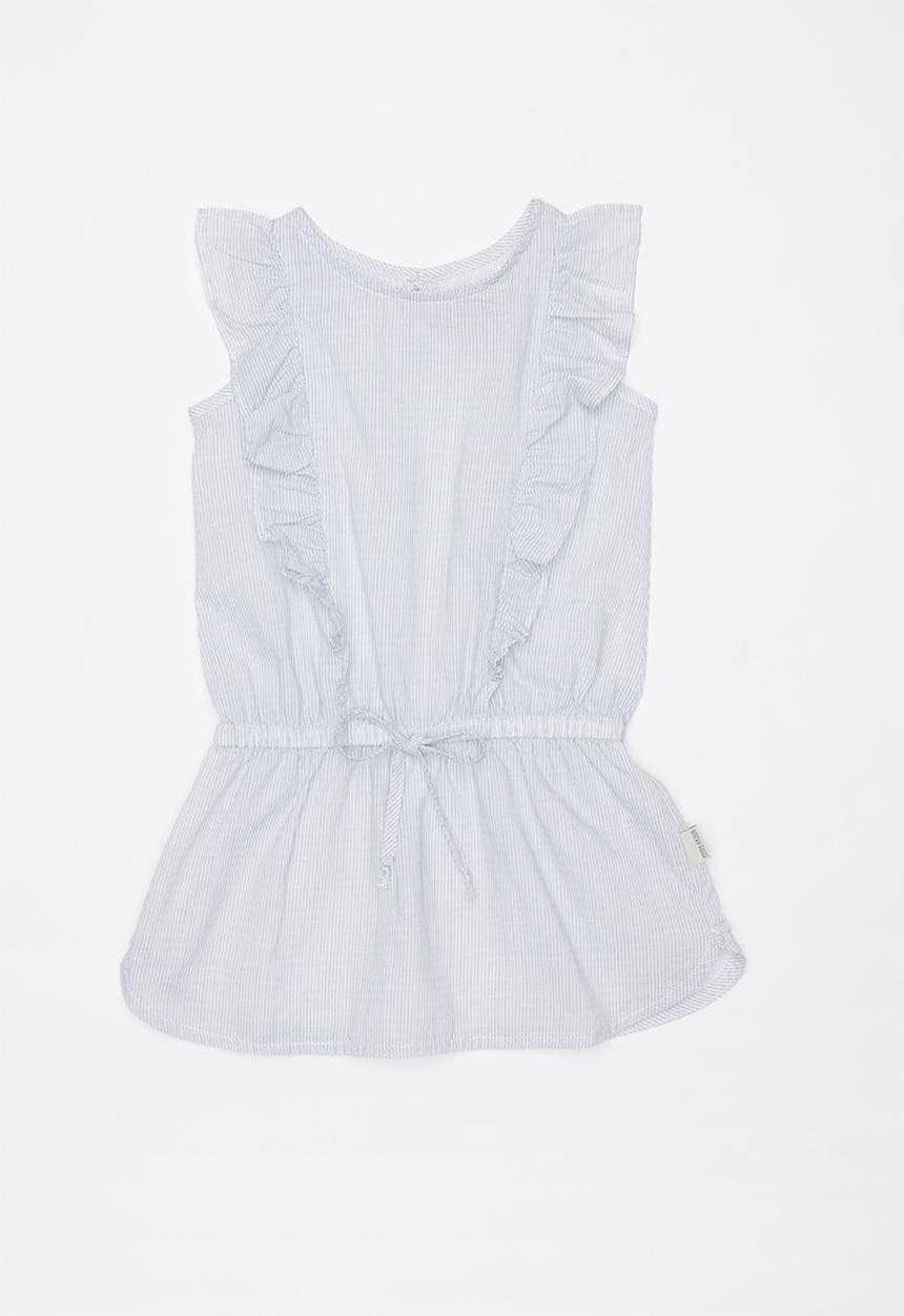 Sticky Fudge - Fine stripe frill dress - blue & white