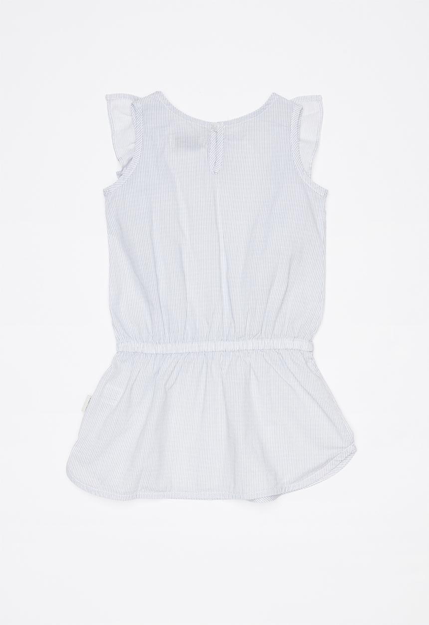 Sticky Fudge - Fine stripe frill dress - blue & white