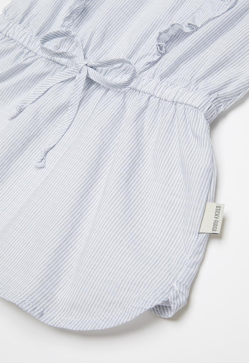 Sticky Fudge - Fine stripe frill dress - blue & white