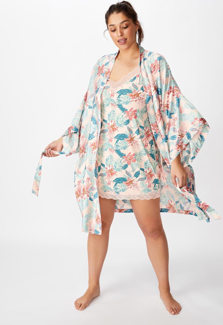 Cotton On - Curve satin kimono gown - multi 