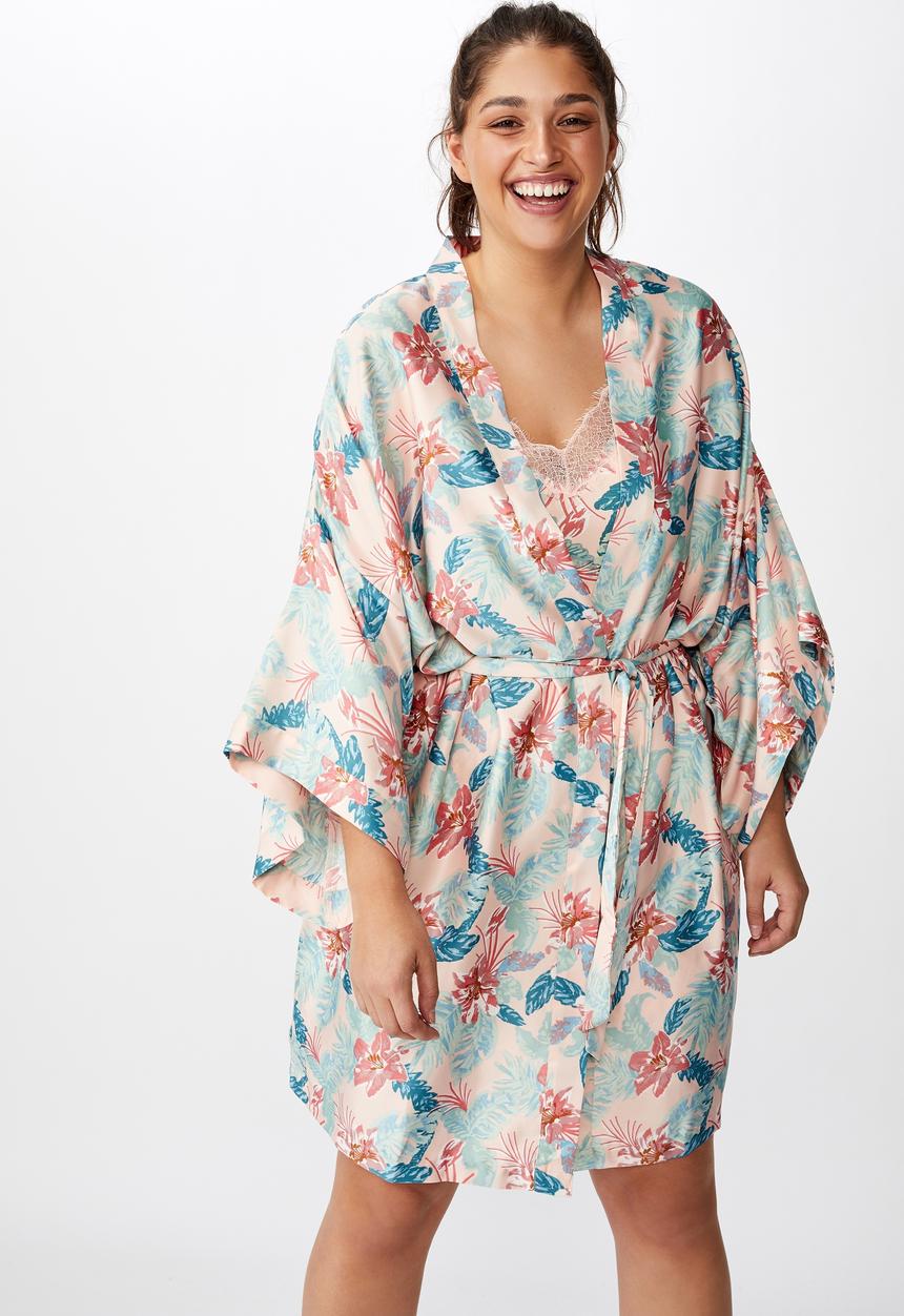 Cotton On - Curve satin kimono gown - multi 